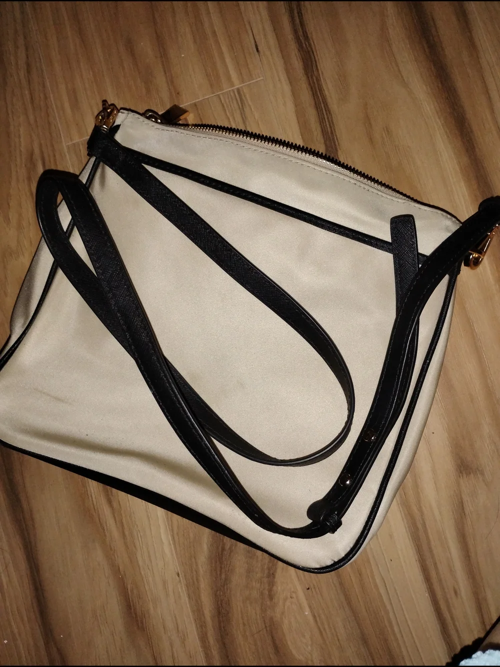 Michael Kors Beige and Black Messenger Crossbody with Gold Hardware